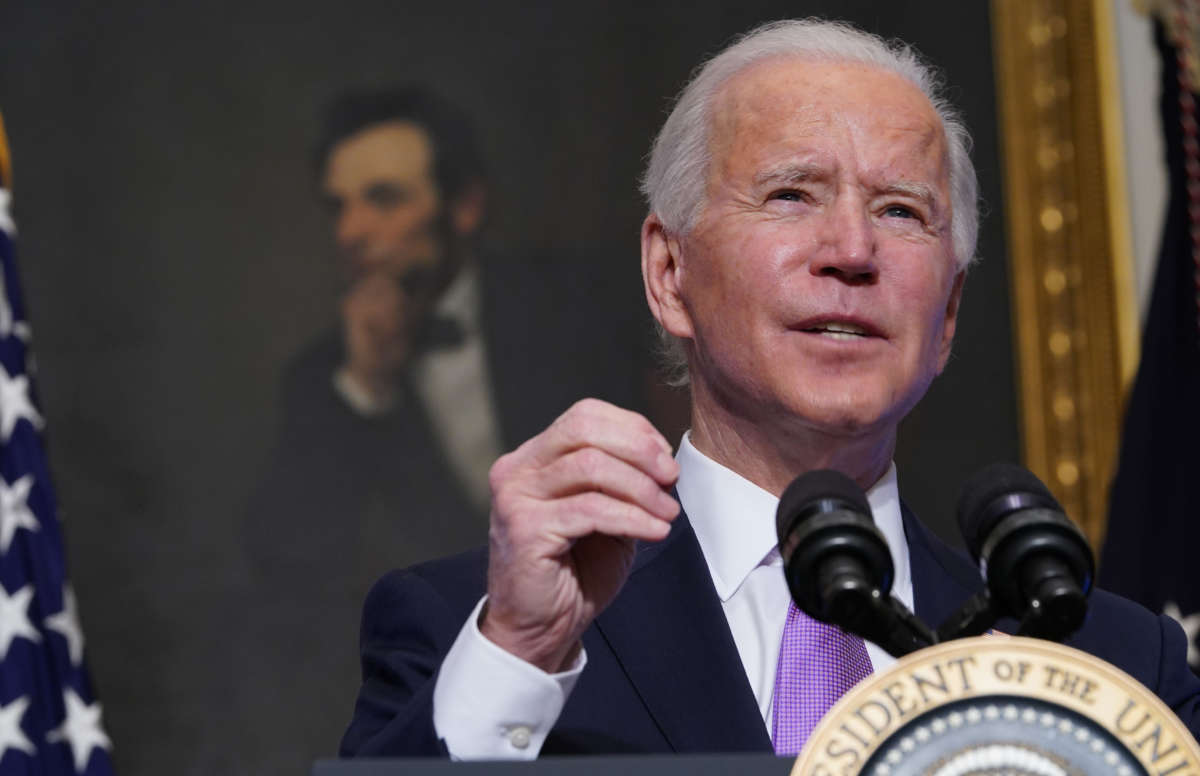 President Biden speaks on COVID-19 response in the State Dining Room of the White House in Washington, D.C., on January 26, 2021.