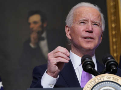 President Biden speaks on COVID-19 response in the State Dining Room of the White House in Washington, D.C., on January 26, 2021.