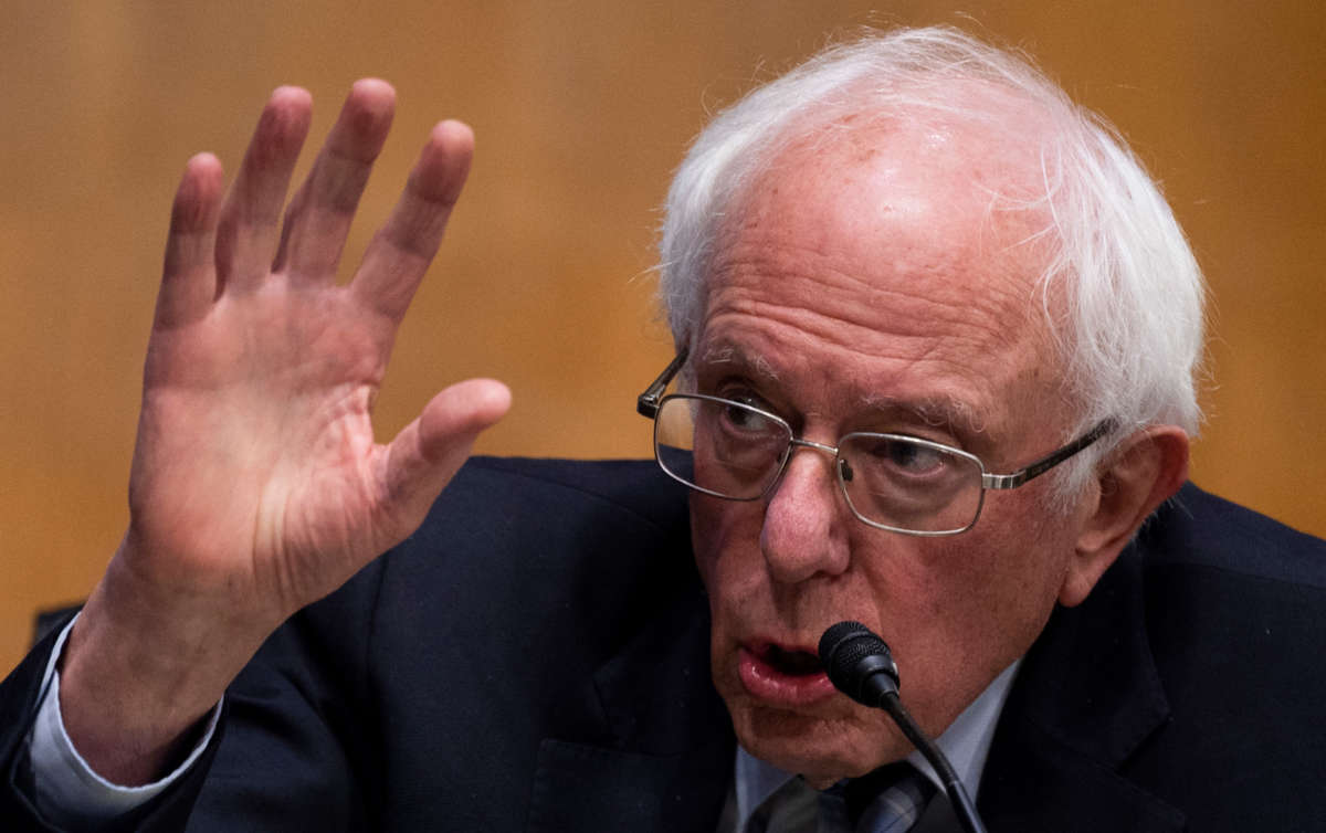 Senator Bernie Sanders speaks during a hearing on Capitol Hill, January 27, 2021, in Washington, D.C.