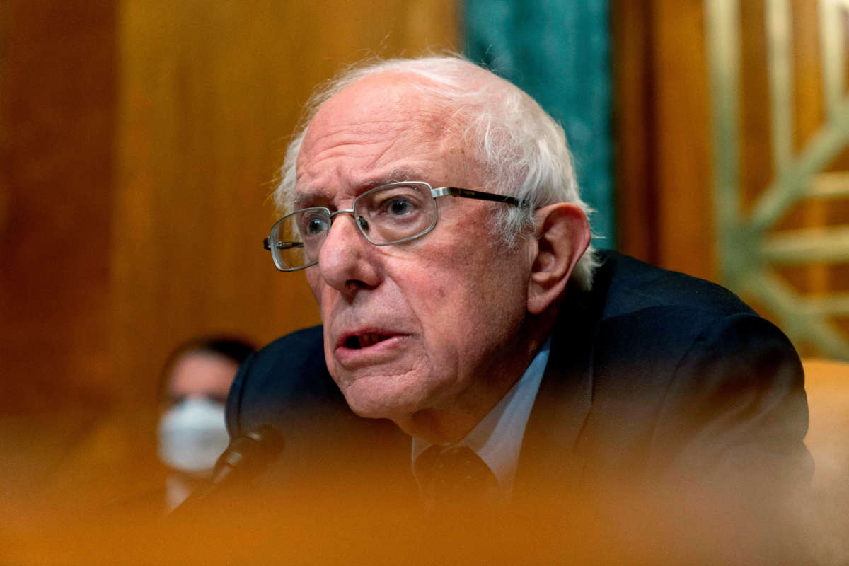 Chairman Sen. Bernie Sanders speaks during a Senate Committee on the Budget hearing on Capitol Hill in Washington, D.C., on February 10, 2021.