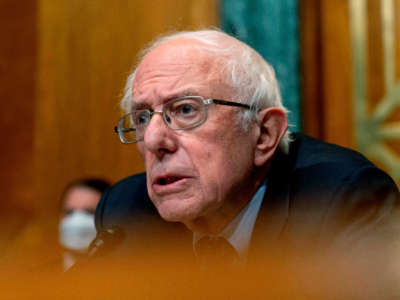 Chairman Sen. Bernie Sanders speaks during a Senate Committee on the Budget hearing on Capitol Hill in Washington, D.C., on February 10, 2021.