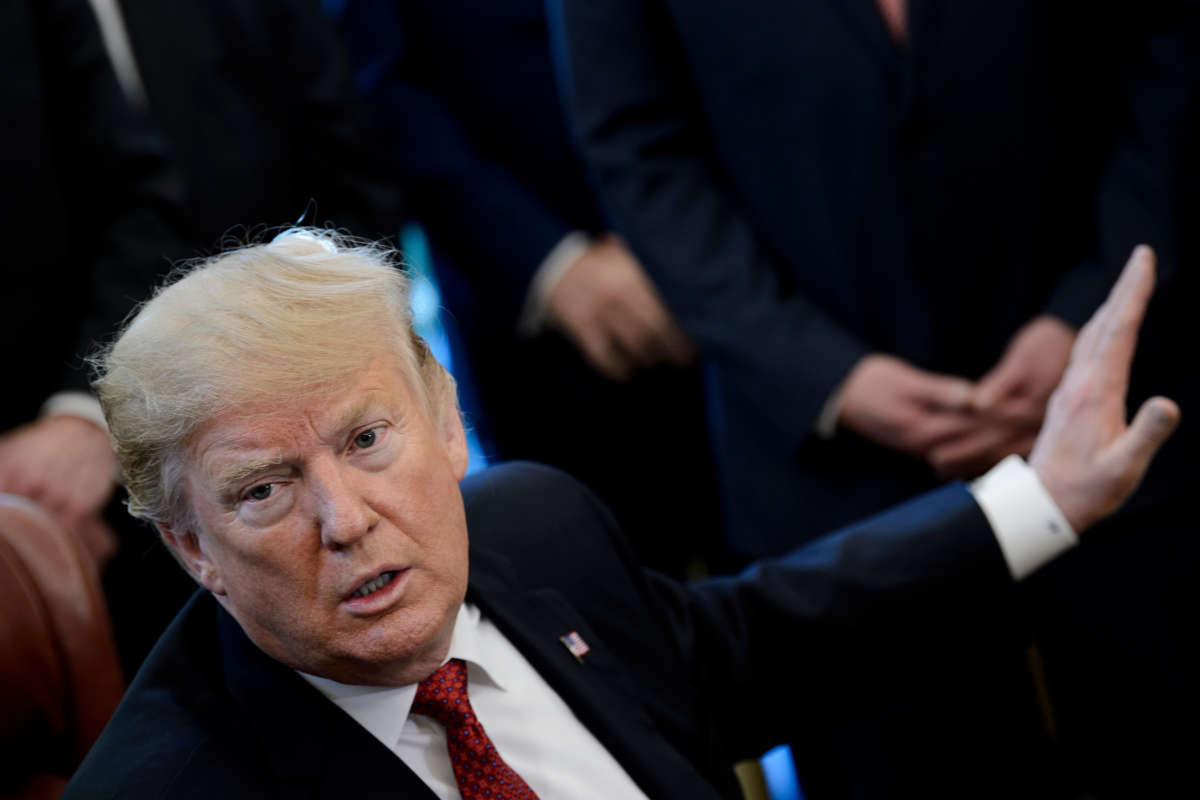 President Trump speaks during an executive order signing in the Oval Office of the White House on January 31, 2019, in Washington, D.C.