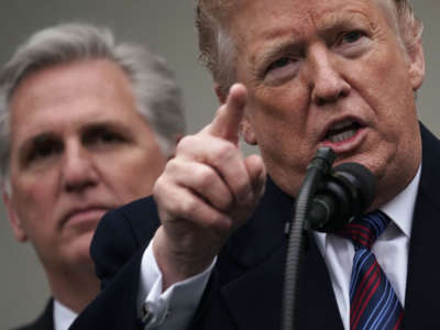 Donald Trump speaks as he is joined by Rep. Kevin McCarthy (R-California) in the Rose Garden of the White House on January 4, 2019, in Washington, D.C.