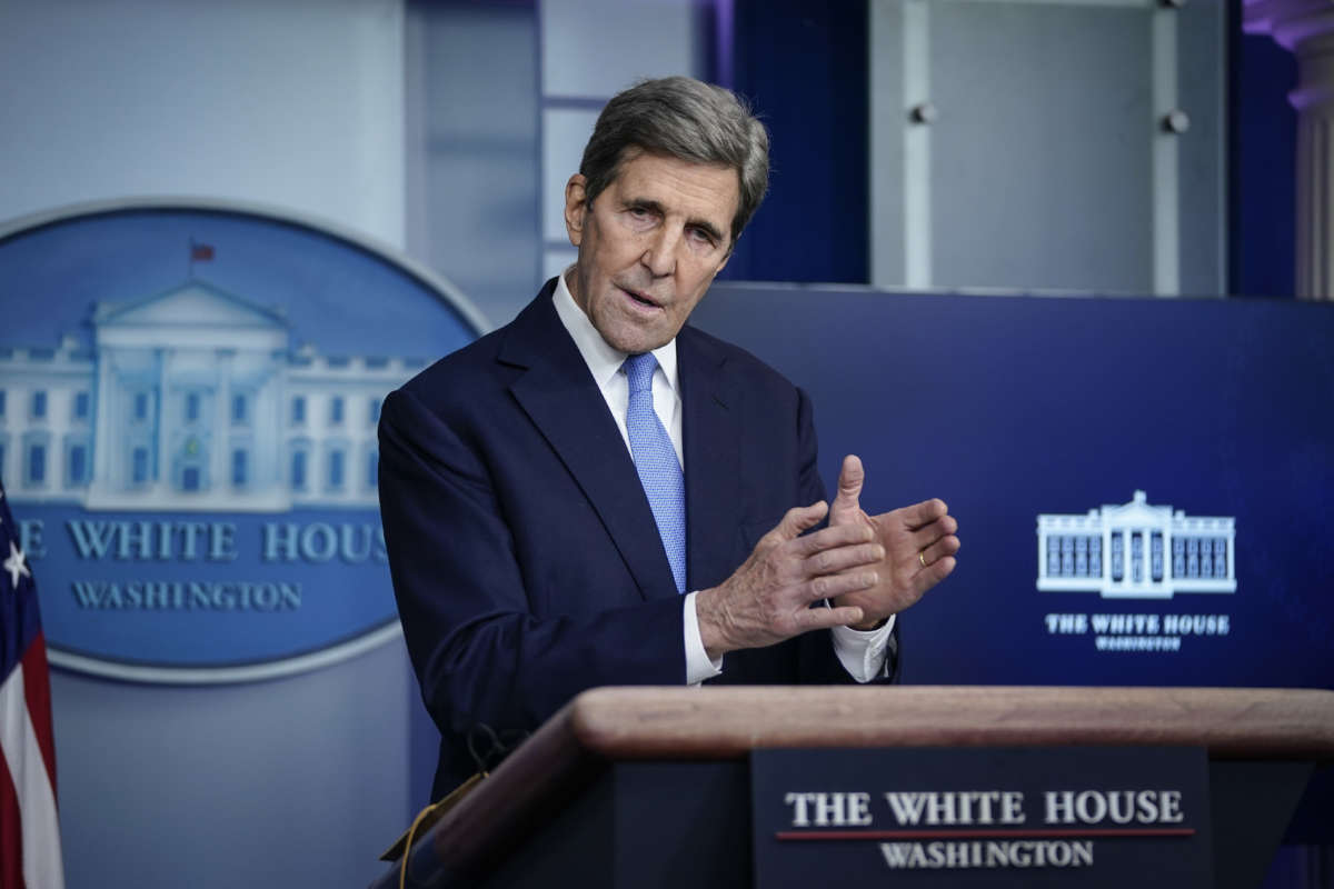 Special Presidential Envoy for Climate John Kerry speaks during a press briefing at the White House on January 27, 2021, in Washington, D.C.