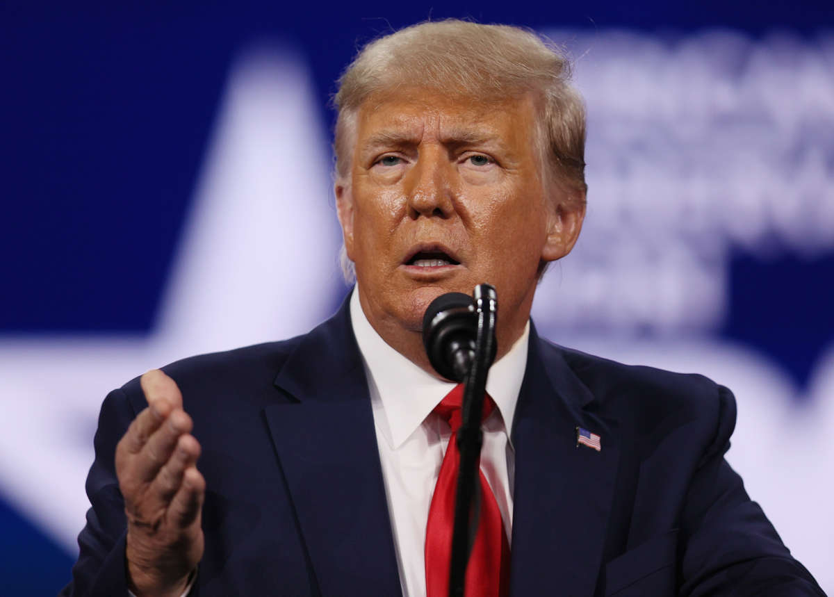 Former President Donald Trump addresses the Conservative Political Action Conference held in the Hyatt Regency on February 28, 2021, in Orlando, Florida.