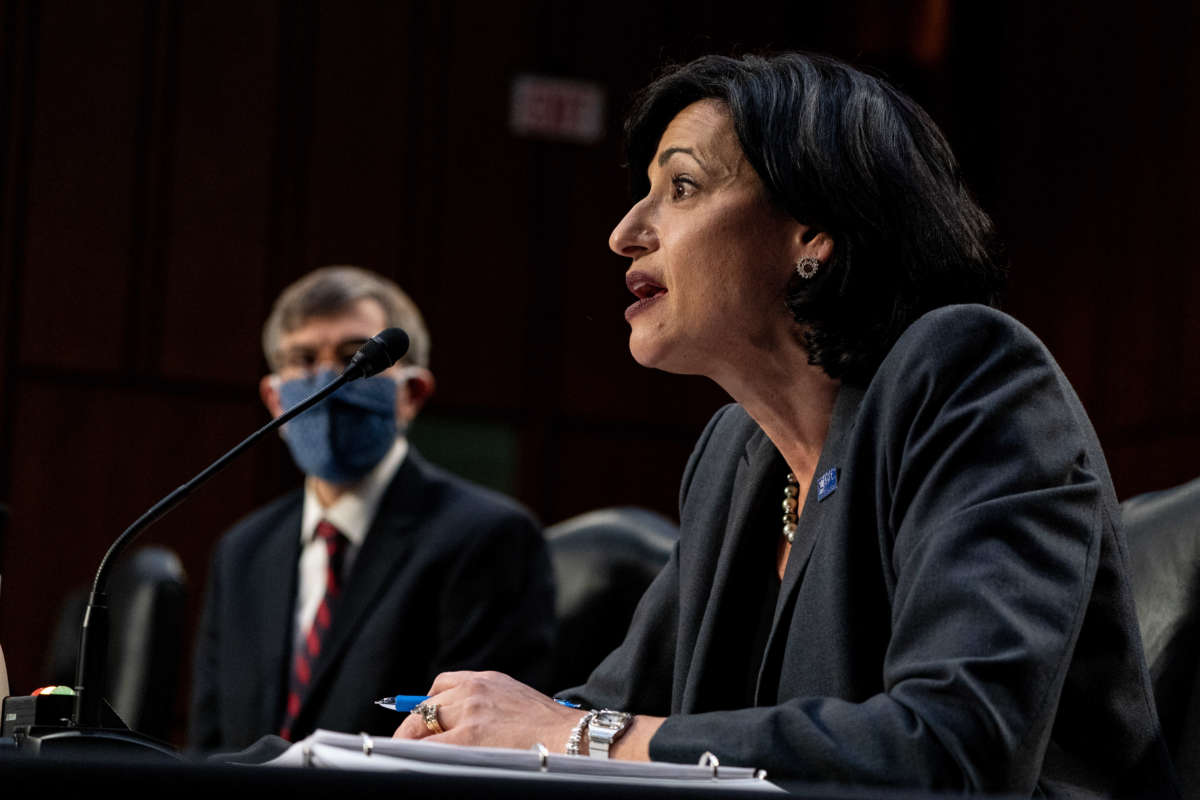 Centers for Disease Control and Prevention Director Rochelle Walensky speaks during a Senate Committee on Health, Education, Labor, and Pensions hearing on COVID-19.