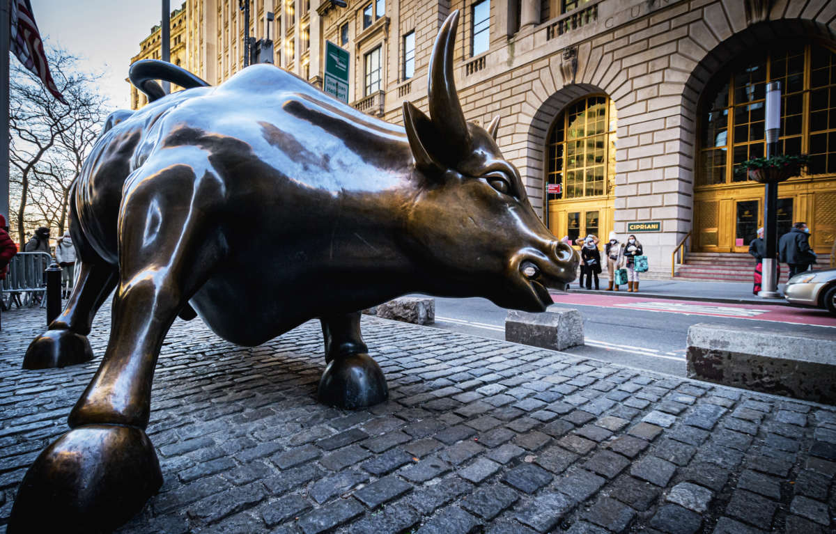 Wall Street Bull statue in New York's Financial District, seen on January 28, 2021.