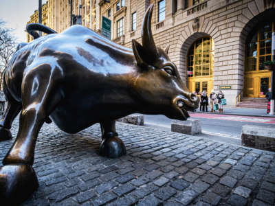 Wall Street Bull statue in New York's Financial District, seen on January 28, 2021.