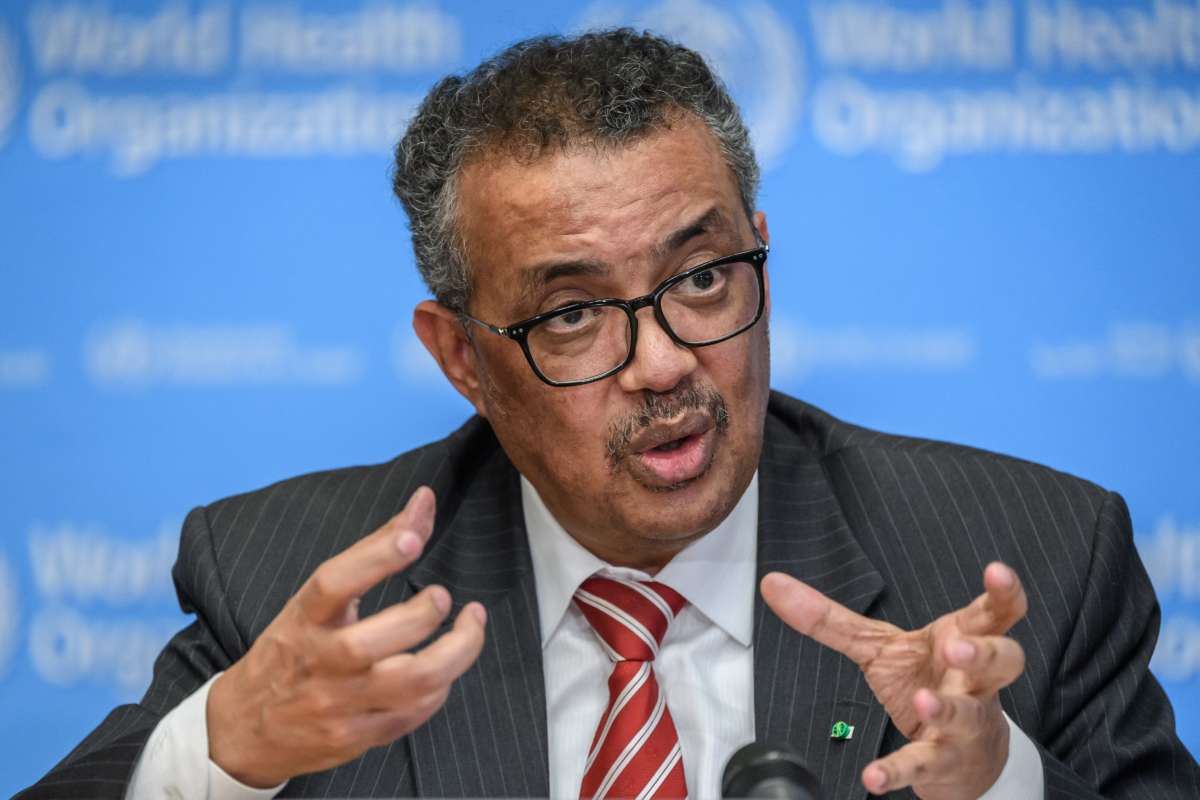 World Health Organization (WHO) Director-General Tedros Adhanom Ghebreyesus talks during a daily press briefing on COVID-19 virus at the WHO headquarters in Geneva, on March 11, 2020.