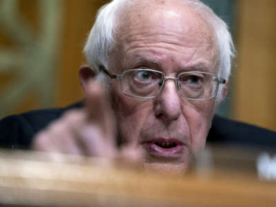 Sen. Bernie Sanders, Chairman of the Budget Committee, speaks during a U.S. Senate Budget Committee hearing regarding wages at large corporations on Capitol Hill, February 25, 2021, in Washington, D.C.
