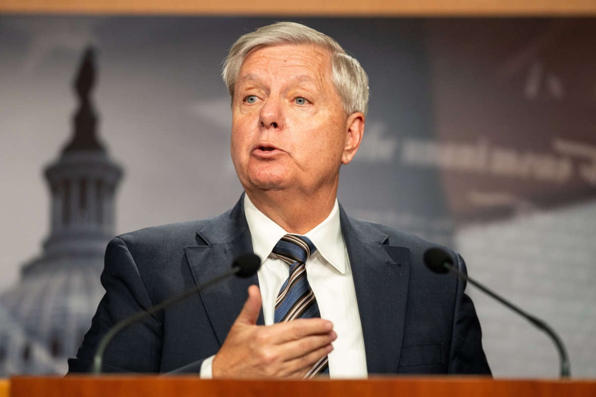 Sen. Lindsey Graham speaks at a press conference on Capitol Hill on March 5, 2021, in Washington, D.C.