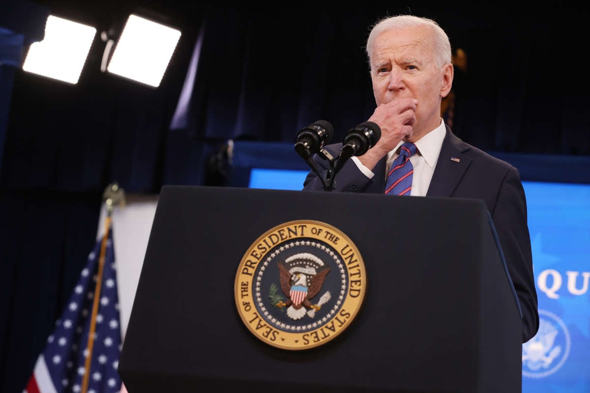 President Joe Biden delivers remarks during an Equal Pay Day event in the South Court Auditorium in the Eisenhower Executive Office Building on March 24, 2021, in Washington, D.C.