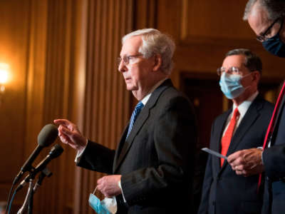 Sen. Mitch McConnell speaks during a news conference with other Senate Republicans at the U.S. Capitol in Washington, D.C., on December 15, 2020.