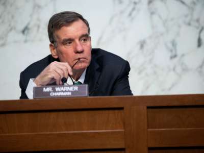 Sen. Mark Warner, Democrat of Virginia and Chairman of the Senate Select Committee on Intelligence, holds a hearing on Capitol Hill in Washington, D.C., April 14, 2021.