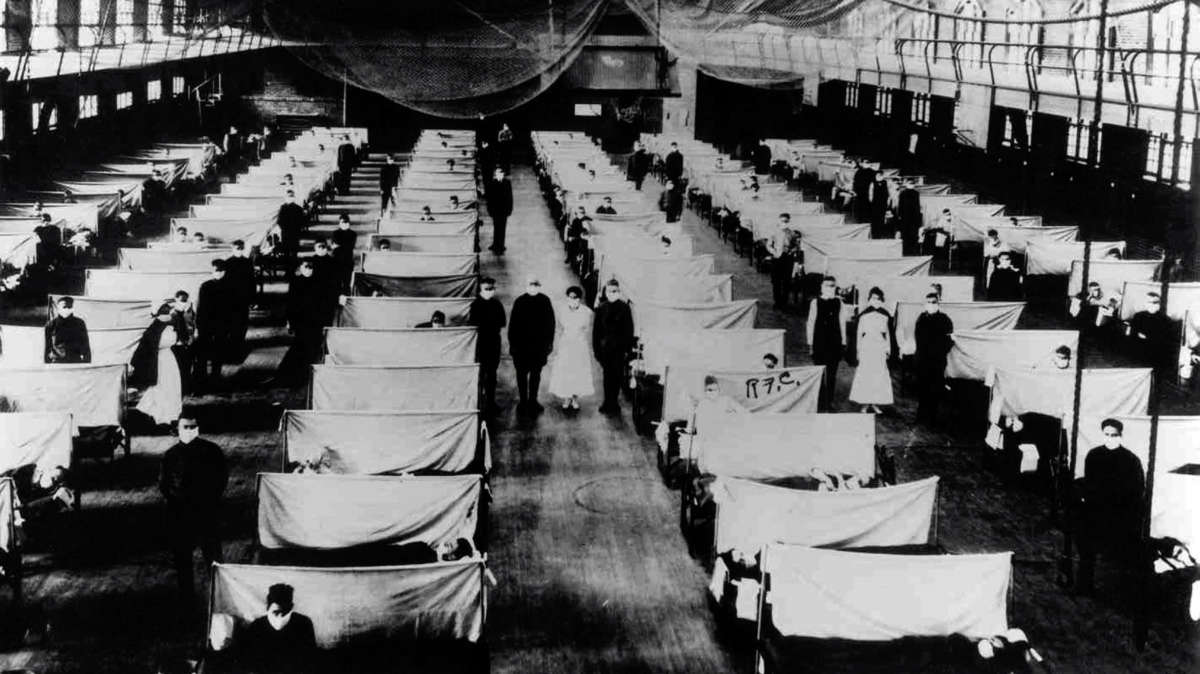 A warehouse converted for quarantine is pictured during the 1918 pandemic.