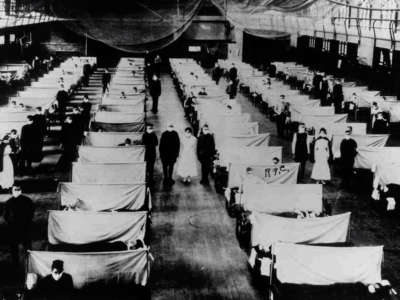 A warehouse converted for quarantine is pictured during the 1918 pandemic.