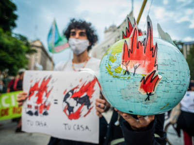 Protesters rally to raise awareness about climate change on March 22, 2021, in Buenos Aires, Argentina.