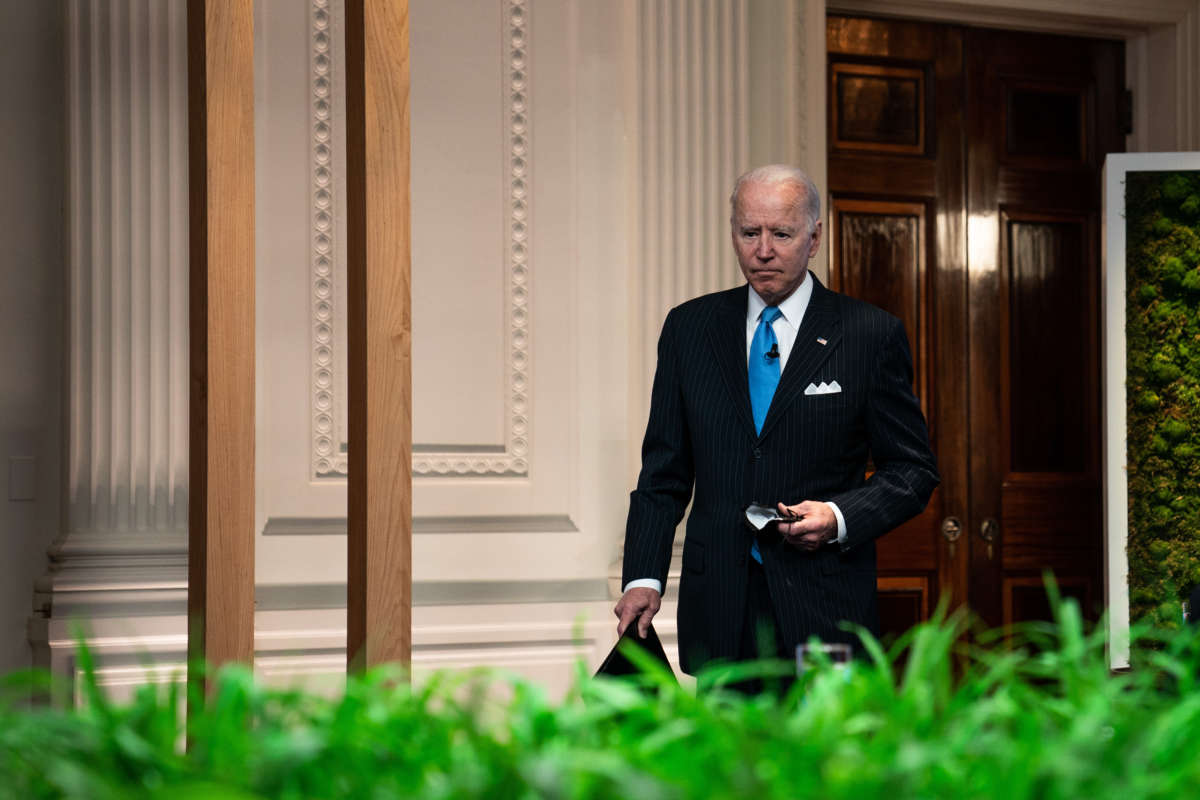 President Joe Biden arrives at the virtual Leaders Summit on Climate at the East Room of the White House on April 23, 2021, in Washington, D.C.