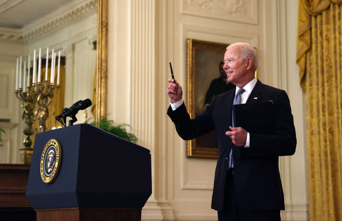 President Joe Biden answers a question in the East Room of the White House on May 17, 2021, in Washington, D.C.