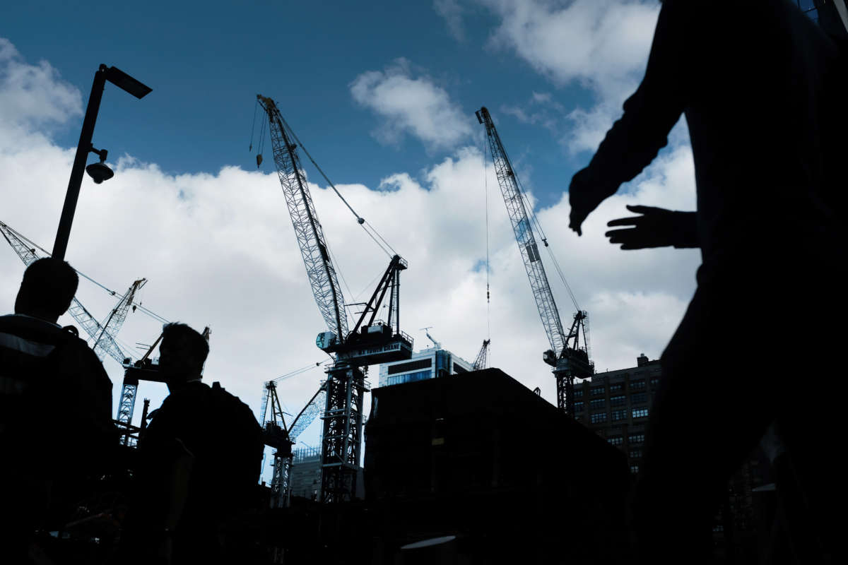 Cranes crowd the skyline in the newly developed and exclusive Hudson Yards neighborhood in Manhattan on September 13, 2019, in New York City.