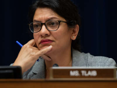 Rep. Rashida Tlaib, Democrat of Michigan, questions US Acting Secretary of Homeland Security Kevin McAleenan during a House Oversight and Reform Committee hearing on Capitol Hill in Washington, DC, July 18, 2019.