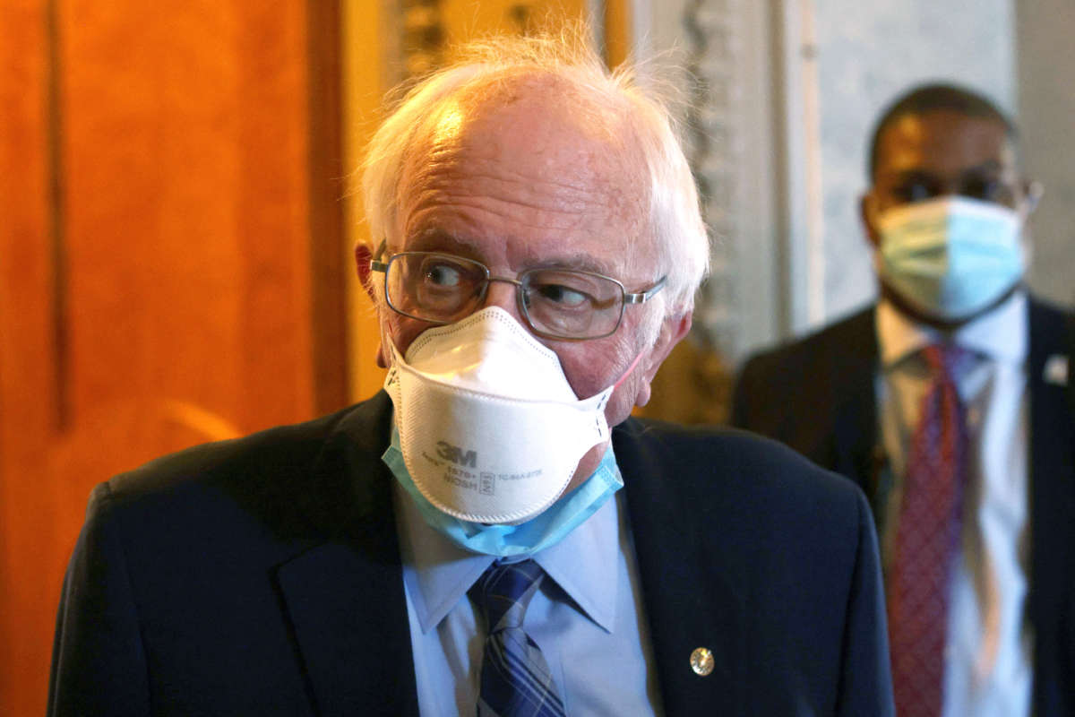 Sen. Bernie Sanders (I-Vermont) passes through a hallway at the U.S. Capitol March 5, 2021 in Washington, DC.