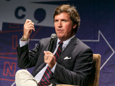 Tucker Carlson speaks onstage during Politicon 2018 at Los Angeles Convention Center on October 21, 2018, in Los Angeles, California.