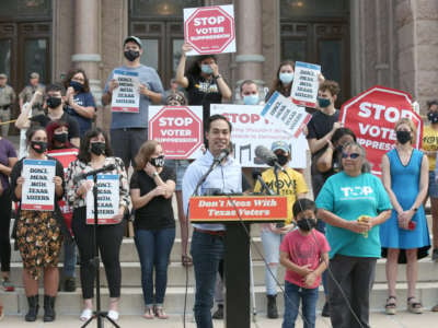 Julian Castro speaks during the "Texans Rally For Our Voting Rights" event at the Texas Capitol Building on May 8, 2021 in Austin, Texas.