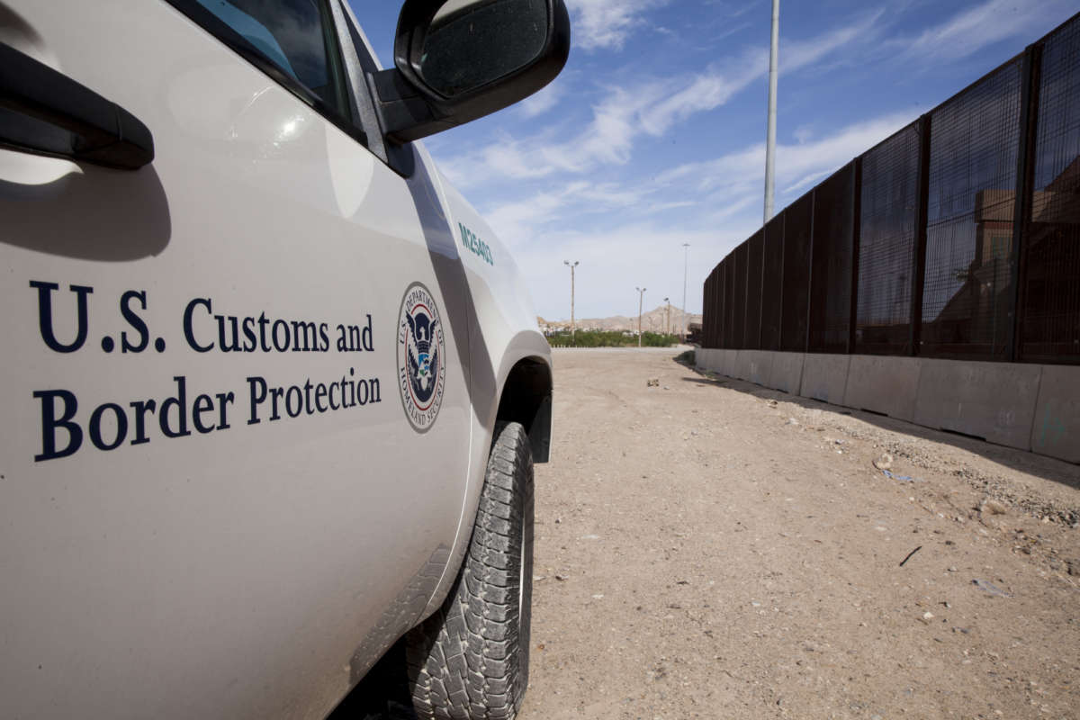 A U.S. Customs and Border Protection vehicle patrols the border fence in El Paso, Texas, on August 23, 2019.