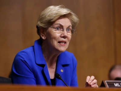 Senator Elizabeth Warren (D-Massachusetts) speaks during a Senate Finance Committee hearing June 8, 2021 on Capitol Hill in Washington, D.C.