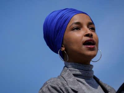 Rep. Ilhan Omar speaks during a news conference outside the U.S. Capitol on March 11, 2021, in Washington, D.C.