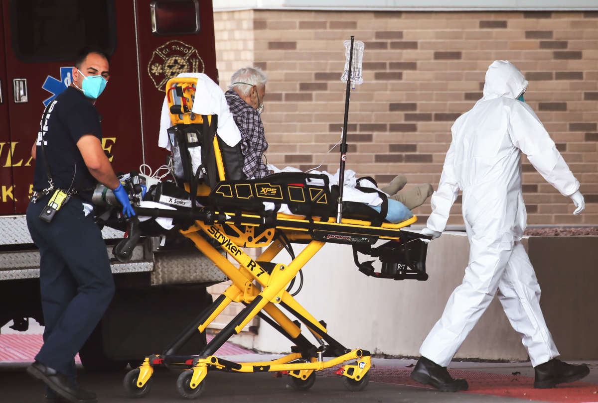 A patient is transported to the emergency department by paramedics