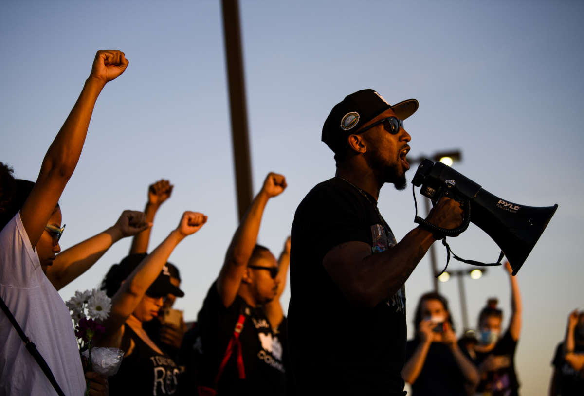 Tommy McBrayer speaks during a vigil for Winston Boogie Smith on June 4, 2021, in Minneapolis, Minnesota.