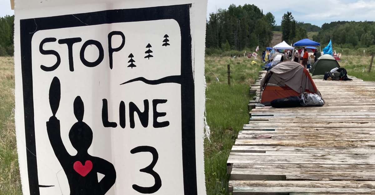 Water Protectors set up a treaty camp at an Enbridge Line 3 pipeline easement site at the headwaters of the Mississippi River in Clearwater County, Minnesota, on June 8, 2021.