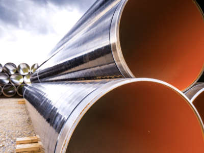 Pipes sit ready for pipeline construction