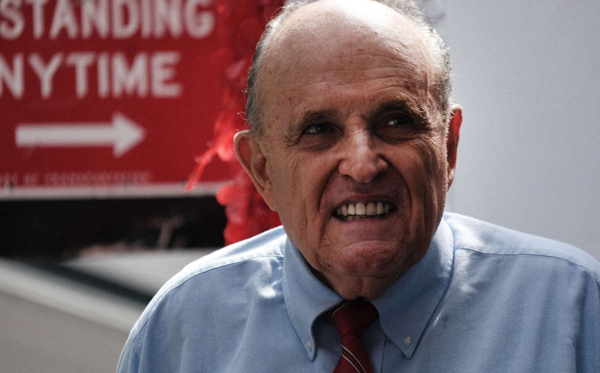 Former New York City Mayor and Trump lawyer Rudy Giuliani makes an appearance at a campaign event on June 21, 2021, in New York City.