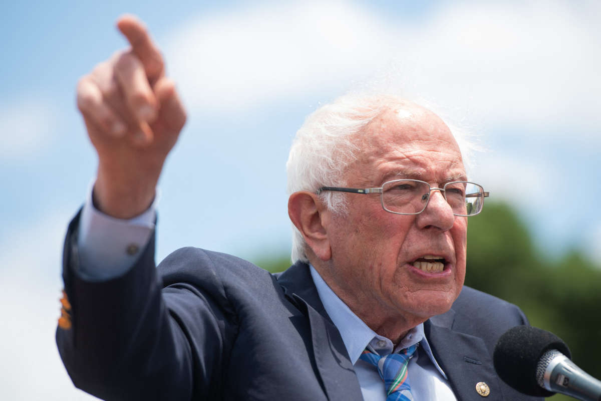 Sen. Bernie Sanders speaks during a rally on the National Mall in Washington, D.C., June 24, 2021.