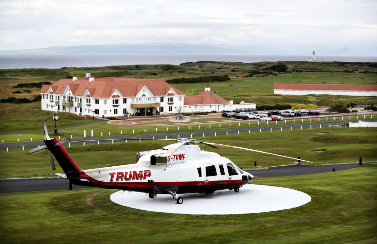 A Trump helicopter pictured at Trump Turnberry in Scotland, on June 28, 2017.