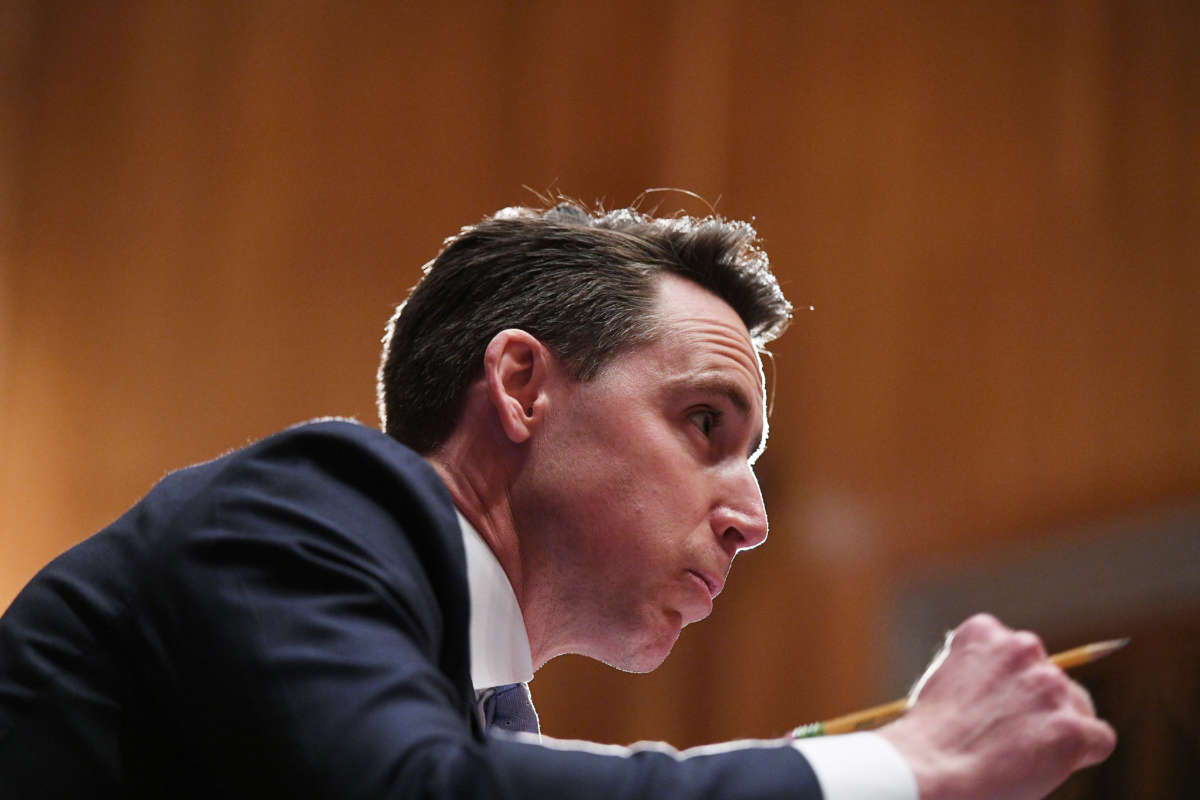 Sen. Josh Hawley speaks during a hearing in the Dirksen Senate Office Building on Capitol Hill on May 13, 2021, in Washington, D.C.