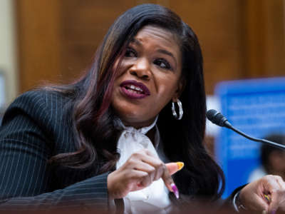 Rep. Cori Bush testifies during a House Oversight and Reform Committee hearing in Rayburn House Office Building on May 6, 2021.