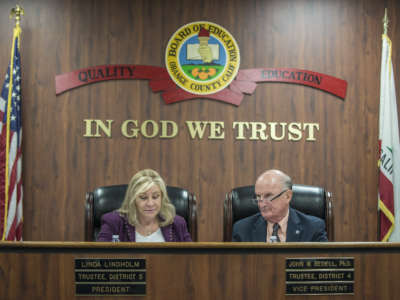 The Orange County Department of Education holds a public meeting addressing the issue of separation between church and state in public education settings on November 16, 2016, in Orange County, California.