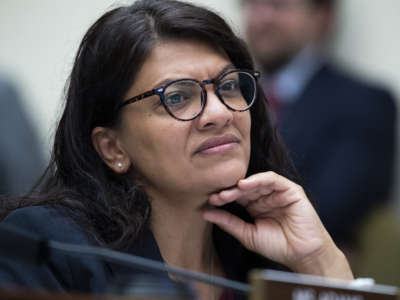 Rep. Rashida Tlaib (D-Michigan) listens during a House Financial Services Committee hearing on Tuesday, July 20, 2021.