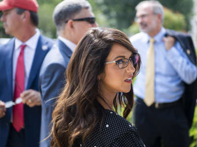 Rep. Lauren Boebert (R-Colorado) prepares for a news conference outside the Capitol on Thursday, July 29, 2021.