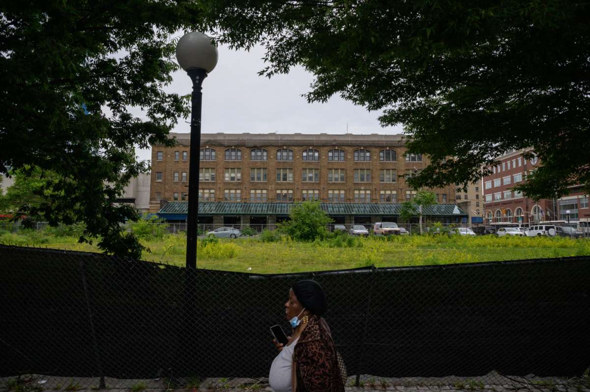 This photo taken on June 2, 2021, shows a general view of the Pathside building in Jersey City, New Jersey, slated to be developed by French contemporary art museum Centre Pompidou for a Jersey City extension in 2024.