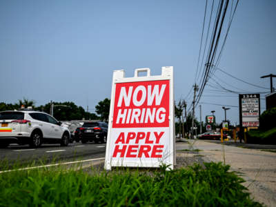 A help wanted sign along Middle Country Road in Selden, New York, on July 20, 2021.