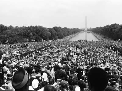 Crowds gather at the National Mall during the March on Washington for Jobs and Freedom in Washington, D.C., on August 28, 1963.