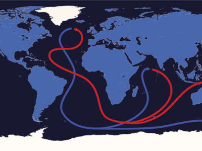 A map depicting ocean thermohaline circulation.