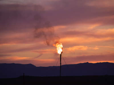 A flare burns at an Apache facility near Balmorhea, Texas, on April 2, 2017.