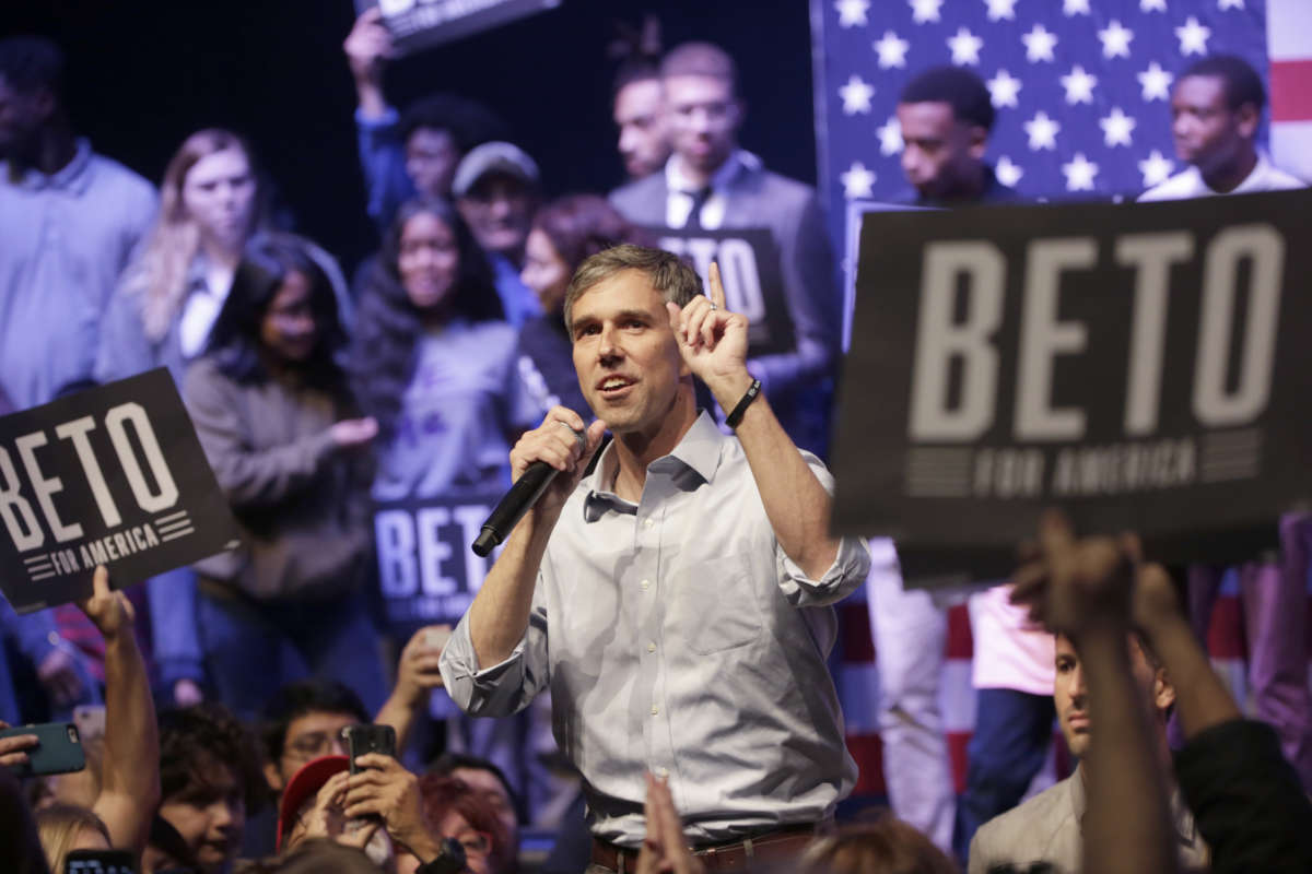 Former Democratic presidential candidate and former representative Beto O'Rourke (D-Texas) speaks during a campaign rally on October 17, 2019 in Grand Prairie, Texas.