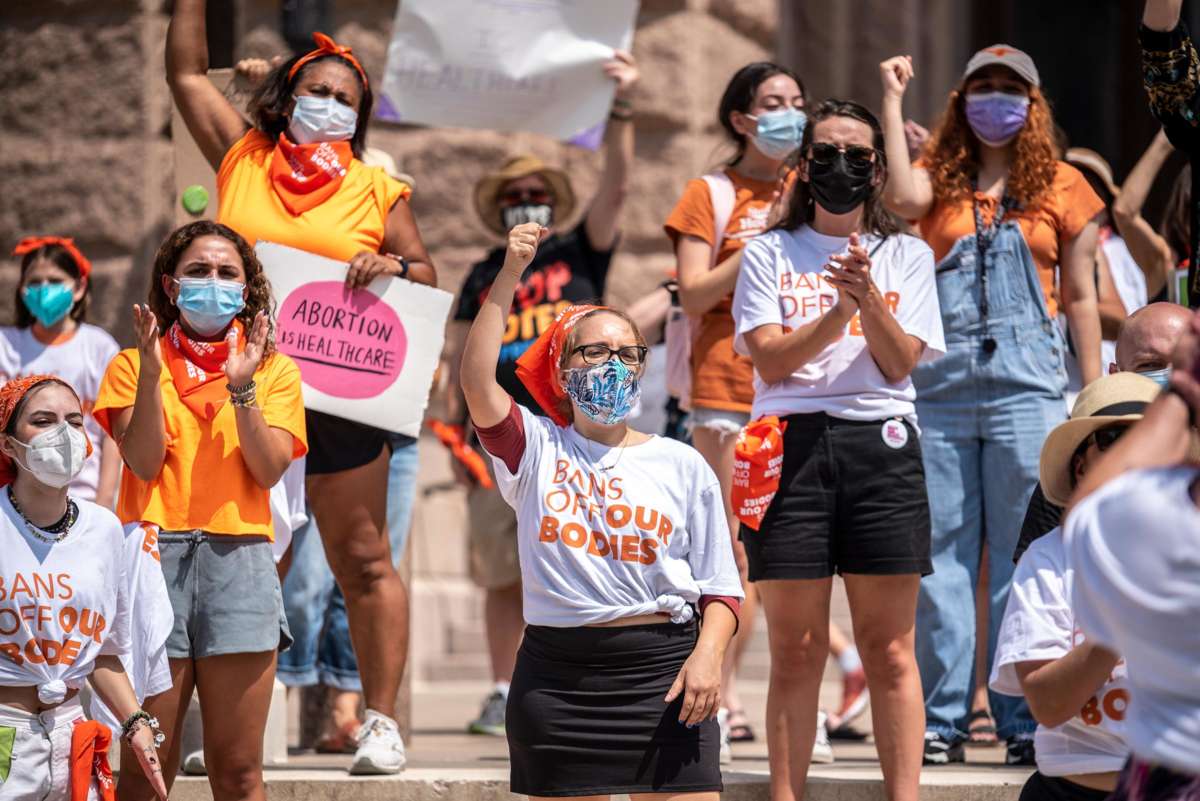 People protest for their right to abortion on the steps of Texas State Capitol